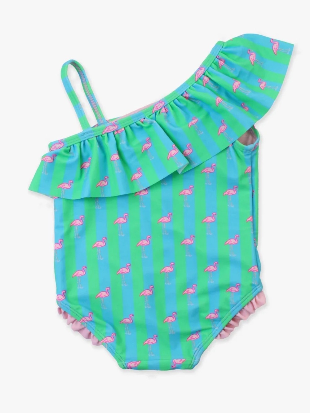 Neon One Shoulder One Piece Swimsuit for Girls by RuffleButts. Size 7 - Picture 3 of 9